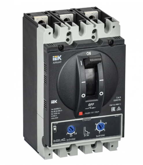 Фотография товара 'IEK ARMAT Автоматический выключатель в литом корпусе 3P типоразмер A 35кА 125А AR-MCCB-3A-035-0125A-ATUC'
