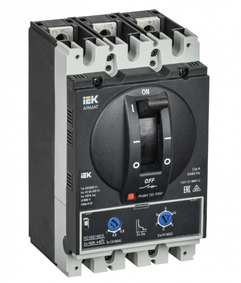 Фотография товара 'IEK ARMAT Автоматический выключатель в литом корпусе 3P типоразмер D 35кА 160А AR-MCCB-3D-035-0160A-ATUC'