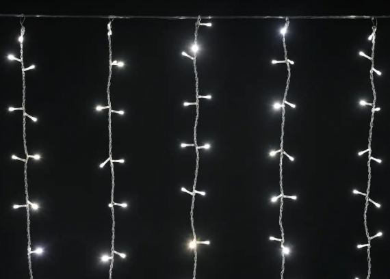 Фотография товара 'IEK LIGHTING Гирлянда занавес 1,5х1,5м 160 светодиодов теплый белый свет IP20 прозрачный шнур 3м 230В транзит LGDB201-1-160-L1-T-S-20'