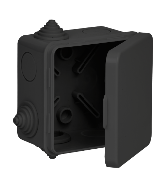 Фотография товара 'IEK Коробка распаячная КМ41238 для открытой проводки с откидной крышкой 80х80х50мм IP54 7 гермовводов черная (RAL 9005) UKO31-080-080-050-K02-54'