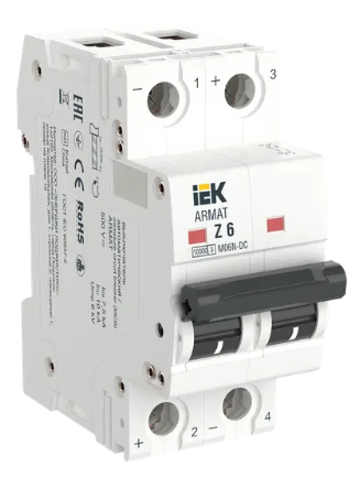 Фотография товара 'IEK ARMAT Автоматический выключатель M06N-DC 2P Z 6А, AR-M06N-2-Z006DC'