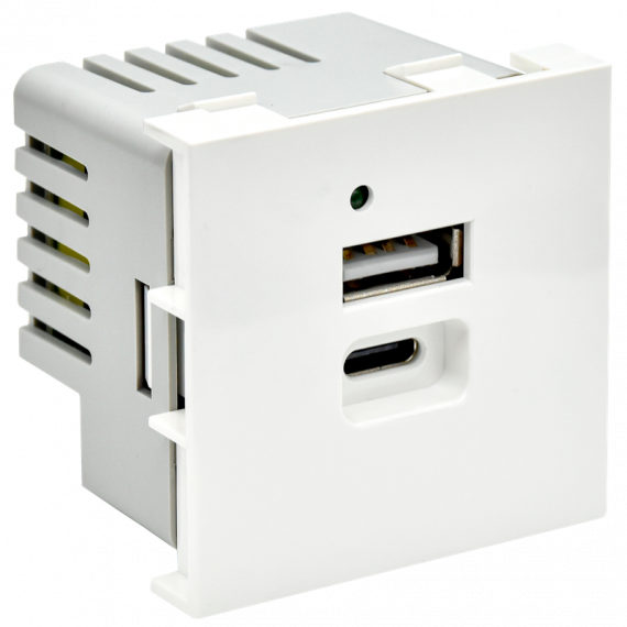 Фотография товара 'IEK PR-KK40D-RU-0-2-AC-K01 PRIMER РКЮ-25-40-П Розетка USB A+C 4,2А (2 мод.)'