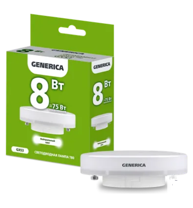 Фотография товара 'IEK Лампа светодиодная T80 таблетка 8Вт 230В 4000К GX53 LL-T80-08-230-40-GX53-G'
