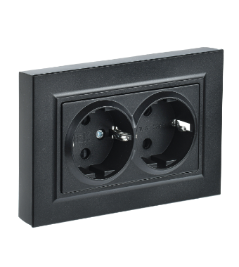 Фотография товара 'IEK BRITE Розетка 2-местная с заземлением без защитных шторок 16А в сборе РС12-3-БрЧ черный BR-R21-16-K02-F'