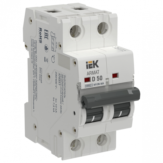 Фотография товара 'IEK AR-M10N-MA-2-D050 ARMAT Авт. выкл. без тепл. расц. M10N-MA 2P D 50А'