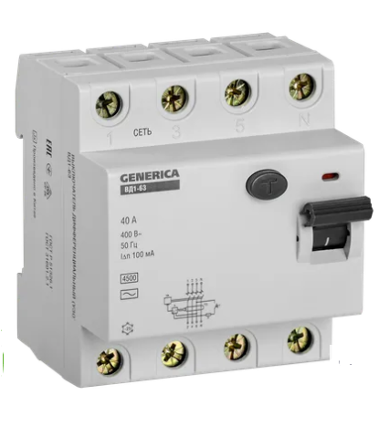 Фотография товара 'IEK Выключатель дифференциальный (УЗО) ВД1-63 4Р 40А 100мА. MDV15-4-040-100'