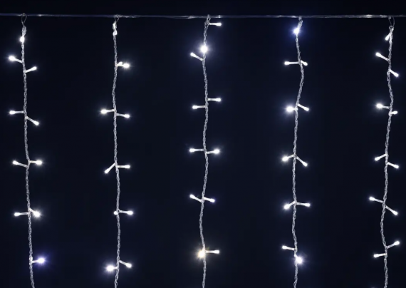 Фотография товара 'IEK LIGHTING Гирлянда занавес 1,5х1,5м 160 светодиодов белый свет IP20 прозрачный шнур 3м 230В транзит LGDB201-2-160-L1-T-S-20'