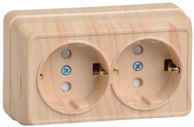 Фотография товара 'IEK Розетка 2-местная для открытой установки РСш22-3-ОС с заземляющим контактом с защитной шторкой 16А ОКТАВА, ERO24-K03-16-DC'