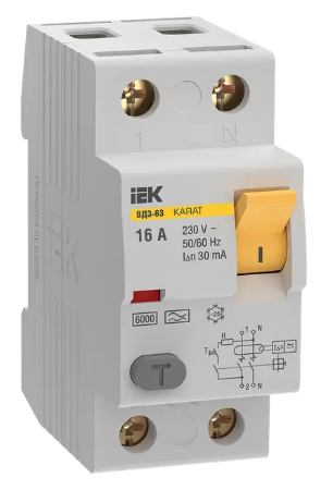 Фотография товара 'IEK Выключатель дифференциальный (УЗО) KARAT ВД3-63 2P 16А 30мА 6кА тип A, MDV21-2-016-030'