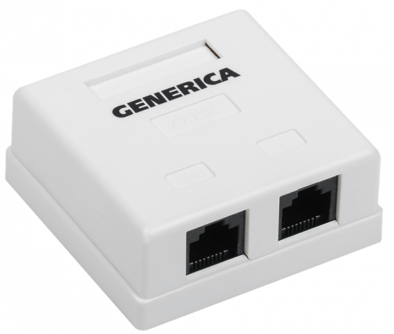 Фотография товара 'IEK CS2-1C5EU-22-G Розетка инф. настенная RJ45 кат. 5Е UTP 2 порта GENERICA'