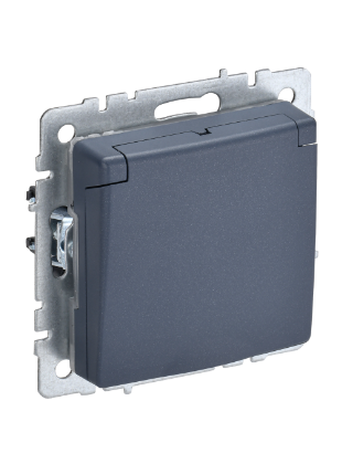 Фотография товара 'IEK BRITE Розетка 1-местная с заземлением с защитными шторками и крышкой 16А IP44 РСбш10-3-44-БрМ маренго BR-R16-16-44-K35'