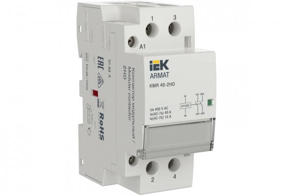 Фотография товара 'IEK AR-KMR20-040-20-024 ARMAT Контактор модульный KMR 40А 24В AC/DC 2НО'