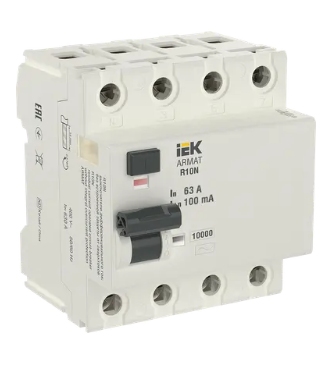 Фотография товара 'IEK ARMAT Выключатель дифференциального тока R10N 4P 63А 100мА тип AC, AR-R10N-4-063C100'