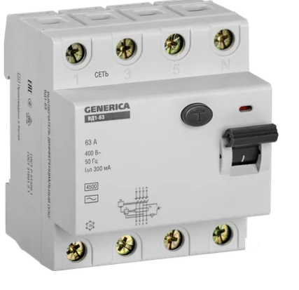 Фотография товара 'IEK Выключатель дифференциальный (УЗО) ВД1-63 4Р 63А 300мА, MDV15-4-063-300'