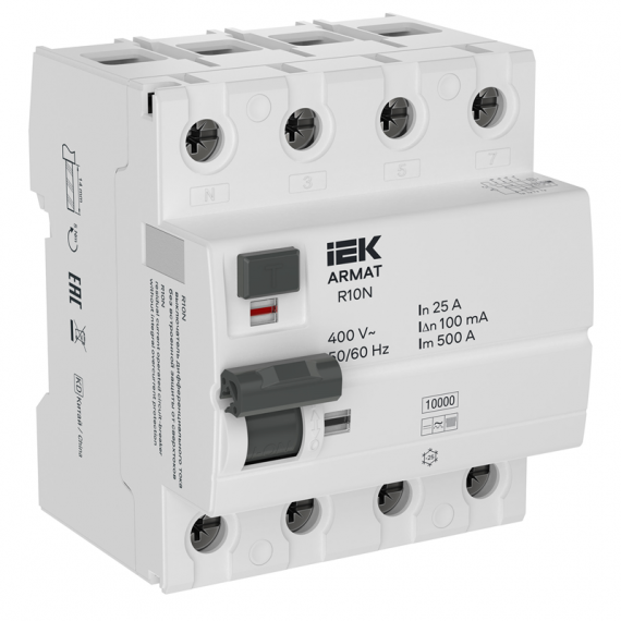 Фотография товара 'IEK AR-R10N-4-025B100 ARMAT ВДТ R10N 4P 25А 100мА тип B'