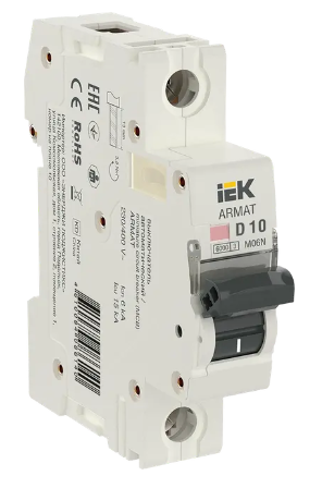 Фотография товара 'IEK ARMAT Автоматический выключатель M06N 1P D 10А AR-M06N-1-D010'