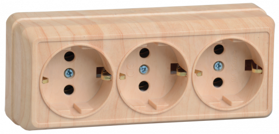 Фотография товара 'IEK Розетка 3-местная для открытой установки РС23-3-ОС с заземляющим контактом 16А ОКТАВА, ERO31-K03-16-DC'