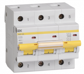 Фотография товара 'IEK Выключатель автоматический ВА47-100 3Р 20А 10кА D, MVA40-3-020-D'