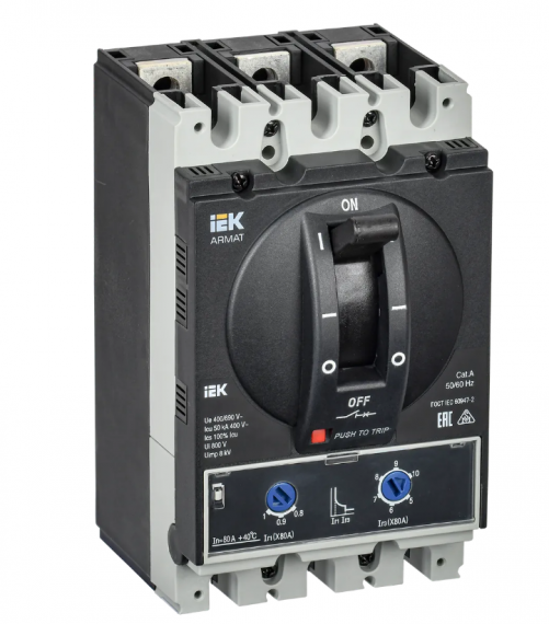 Фотография товара 'IEK ARMAT Автоматический выключатель в литом корпусе 3P типоразмер A 50кА 80А AR-MCCB-3A-050-0080A-ATUC'