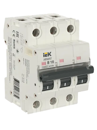 Фотография товара 'IEK ARMAT Автоматический выключатель M10N 3P B 16А AR-M10N-3-B016'