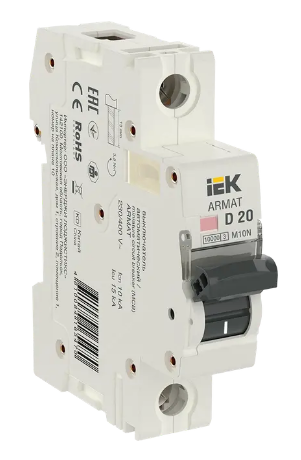 Фотография товара 'IEK ARMAT Автоматический выключатель M10N 1P D 20А AR-M10N-1-D020'