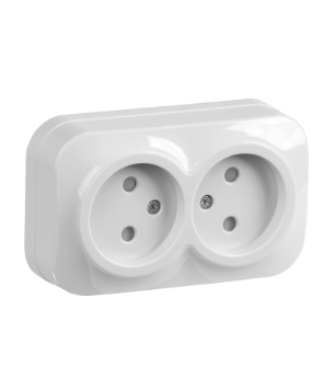 Фотография товара 'IEK Розетка двухместная для открытой установки РСш22-2-ХБ без заземления с защитной шторкой 10А GLORY белый ERH23-K01-10'