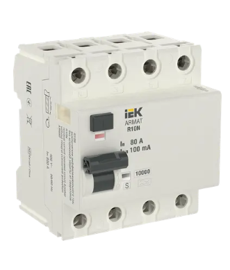Фотография товара 'IEK ARMAT Выключатель дифференциального тока R10N 4P 80А 100мА тип A-S, AR-R10N-4-080AS100'