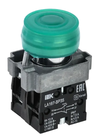 Фотография товара 'IEK Кнопка управления LA167-BP35 d=22мм 1з+1р зеленая BBT20-BP35-3-22-67-K06'