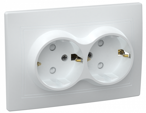 Фотография товара 'IEK Розетка 2-местная РСш12-3-КБ с заземляющим контактом с защитной шторкой 16А КВАРТА, ERK21-K01-16-DM'