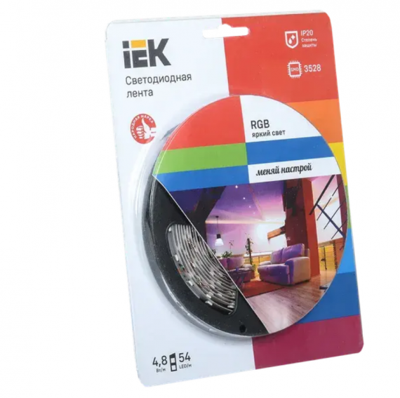 Фотография товара 'IEK Лента светодиодная 5м блистер LSR-3528RGB54-4.8-IP20-12V LSR1-3-054-20-1-05'