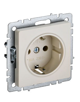 Фотография товара 'IEK BRITE Розетка 1-местная с заземлением с защитными шторками 16А РС14-1-0-БрКр бежевый BR-R14-16-K10'