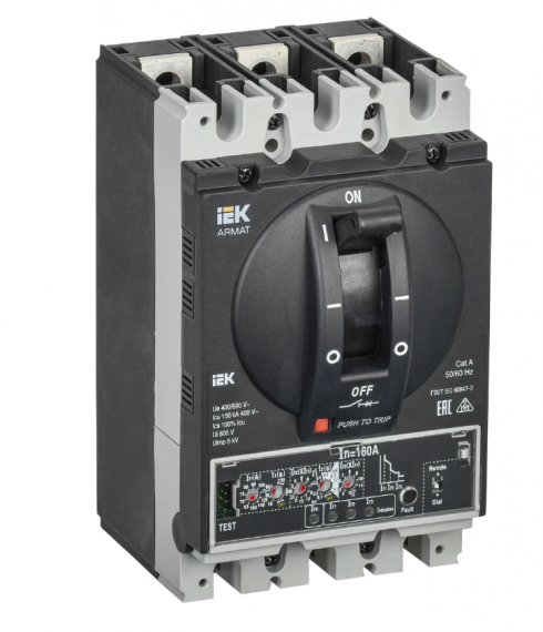 Фотография товара 'IEK ARMAT Автоматический выключатель в литом корпусе 3P типоразмер D 150кА 160А AR-MCCB-3D-150-0160A-ELPC'
