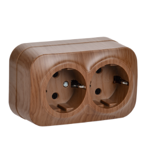 Фотография товара 'IEK Розетка двухместная для открытой установки РС22-3-ХД с заземлением 16А GLORY дуб ERH21-K24-16'