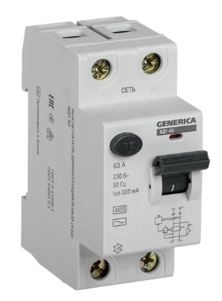 Фотография товара 'IEK Выключатель дифференциальный (УЗО) ВД1-63 2Р 63А 300мА, MDV15-2-063-300'