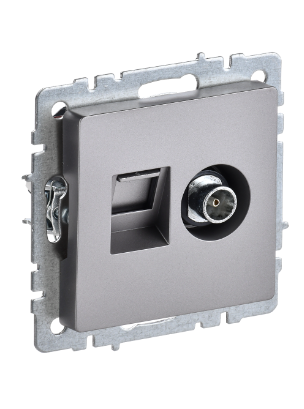 Фотография товара 'IEK BRITE Розетка двойная TV+RJ45 кат.5E РТВ/РК12-БрС сталь BR-AK20-1-K46'