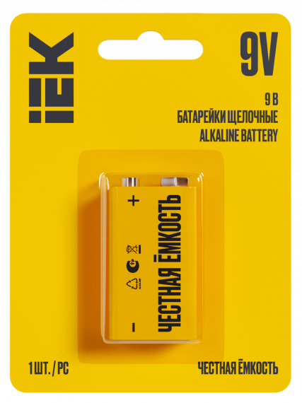 Фотография товара 'IEK ABT-6LR619V-OP-L01 Батарейка щелоч. Alkaline 6LR61 9V'