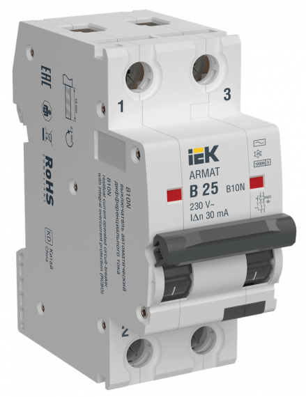 Фотография товара 'IEK AR-B10N-2-B025C030 ARMAT АВДТ B10N 2P B25 30мА тип AC'