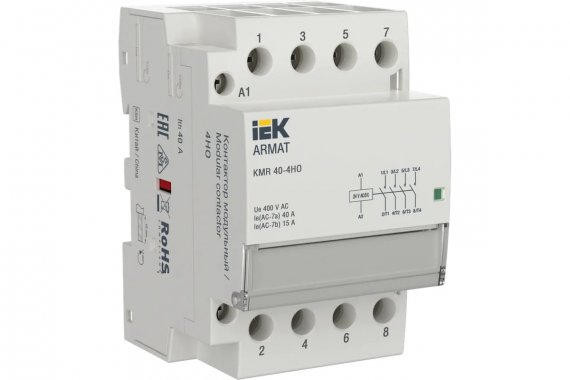 Фотография товара 'IEK AR-KMR20-040-40-024 ARMAT Контактор модульный KMR 40А 24В AC/DC 4НО'