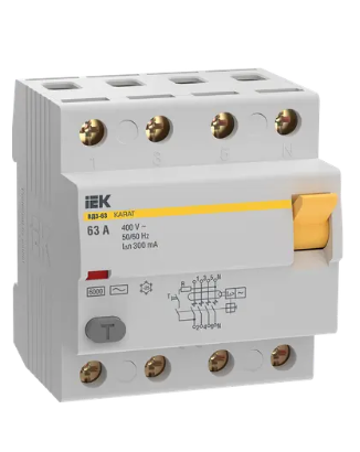 Фотография товара 'IEK Выключатель дифференциальный (УЗО) KARAT ВД3-63 4P 63А 300мА 6кА тип AC, MDV20-4-063-300'