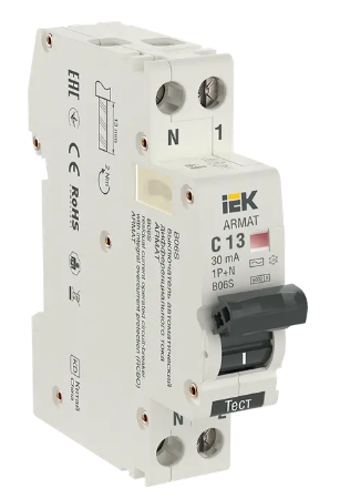 Фотография товара 'IEK ARMAT Автоматический выключатель дифференциального тока B06S 1P+NP C13 30мА тип AC (18мм), AR-B06S-1N-C13C030'