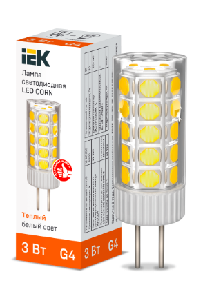 Фотография товара 'IEK Лампа светодиодная CORN капсула 3Вт 12В 3000К керамика G4 LLE-CORN-3-012-30-G4'