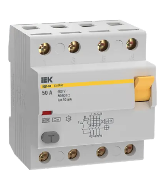 Фотография товара 'IEK Выключатель дифференциальный (УЗО) KARAT ВД3-63 4P 50А 30мА 6кА тип A, MDV21-4-050-030'