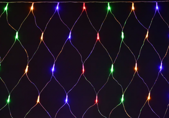 Фотография товара 'IEK LIGHTING Гирлянда сеть 1,5х1,5м 160 светодиодов RGB IP20 прозрачный шнур 3м 230В контроллер 8 сцен LGDB410-3-160-L1-T-S-44'