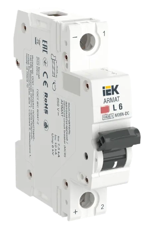 Фотография товара 'IEK ARMAT Автоматический выключатель M06N-DC 1P L 6А, AR-M06N-1-L006DC'