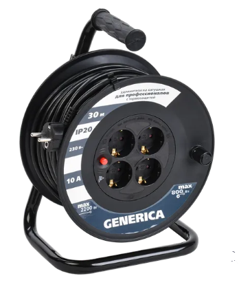 Фотография товара 'IEK Катушка УК30 с термозащитой 4 места 2P+PE/30м 3х1,0мм2 WKP10-10-04-30-G'