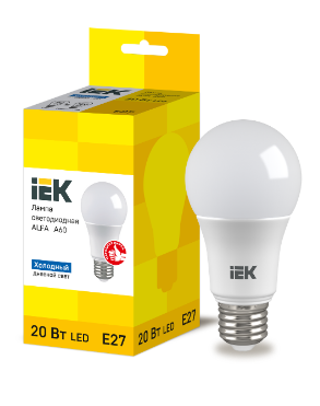 Фотография товара 'IEK Лампа светодиодная ALFA A60 шар 20Вт 230В 6500К E27 LLA-A60-20-230-65-E27'