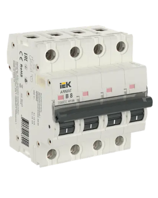 Фотография товара 'IEK ARMAT Автоматический выключатель M10N 4P B 8А AR-M10N-4-B008'