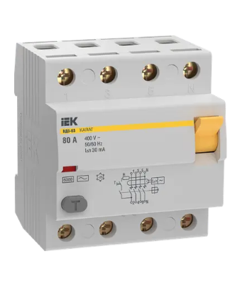 Фотография товара 'IEK Выключатель дифференциальный (УЗО) KARAT ВД3-63 4P 80А 30мА 6кА тип AC, MDV20-4-080-030'