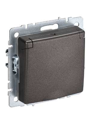 Фотография товара 'IEK BRITE Розетка 1-местная с заземлением с защитными шторками и крышкой 16А IP44 РСбш10-3-44-БрТБ темная бронза BR-R16-16-44-K45'