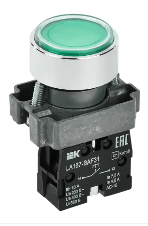 Фотография товара 'IEK Кнопка управления LA167-BAF31 d=22мм 1з зеленая BBT20-BAF31-1-22-67-K06'